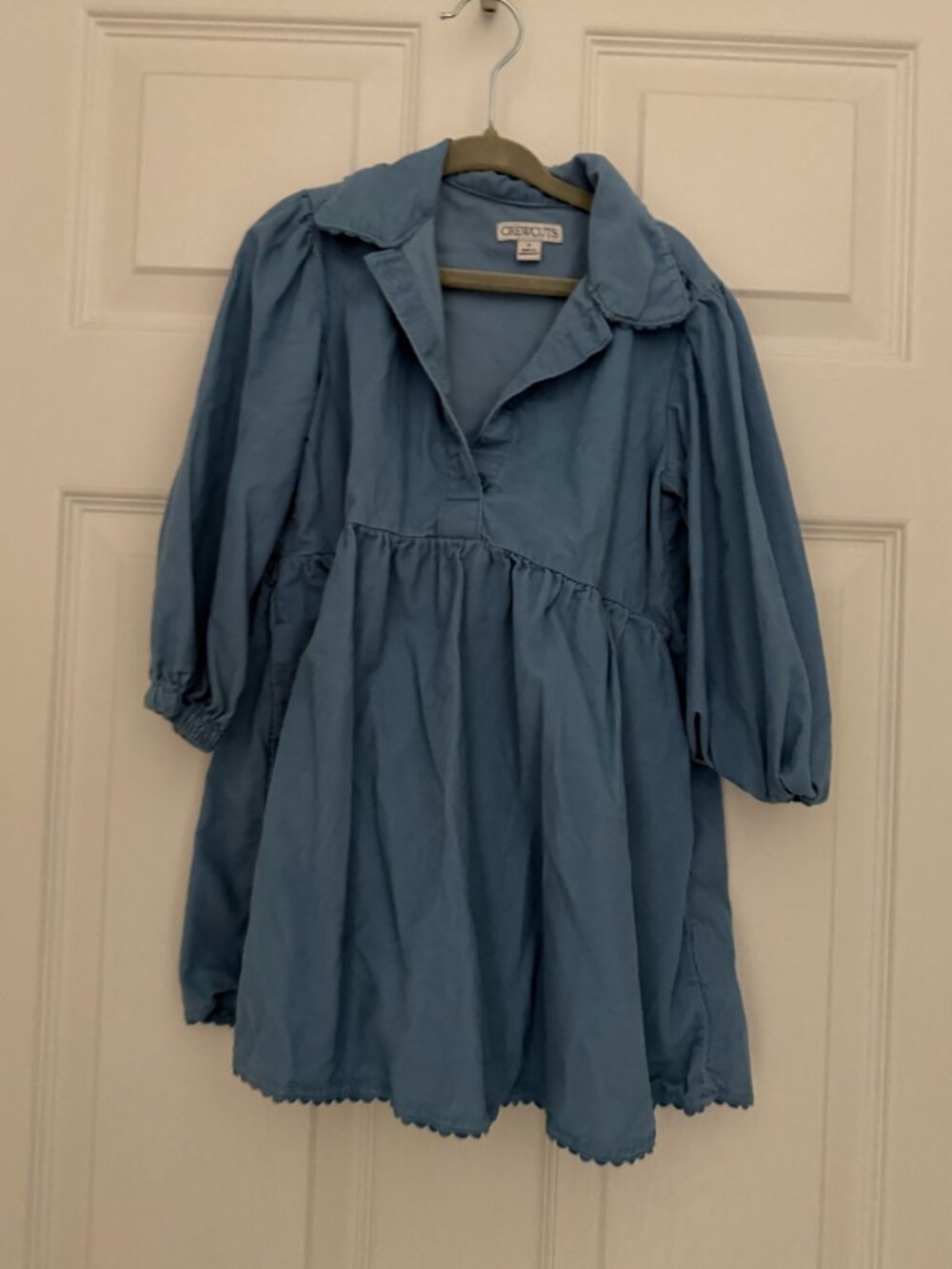 J.Crew Crewcuts Girls Blue Corduroy Puff Sleeve Babydoll Dress